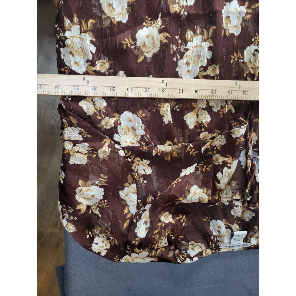 Sabrina Lauren XL Brown Gold Floral Ruffle Boho Festival Top Fairy Whimsy Sheer - Picture 6 of 9
